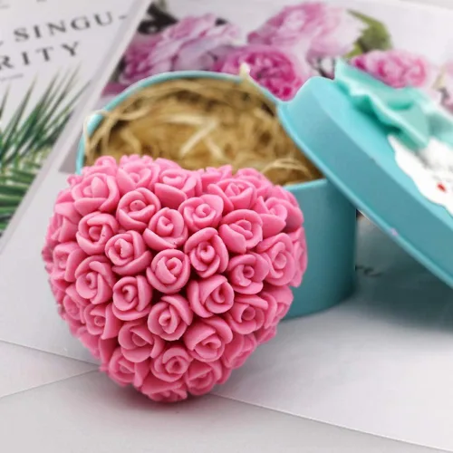 Miniatura 2 de OBTANIM Molde de Silicona 3D de Flor Rosa Forma de Corazón de Amor Fondant Jabón Pastel Molde para Chocolate Boda San Valentín