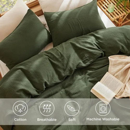 Miniatura 4 de Bedsure Funda de edredón 100% de muselina de algodón, tamaño Queen, funda de edredón de gasa ultrasuave, juego de cama transpirable y ligero