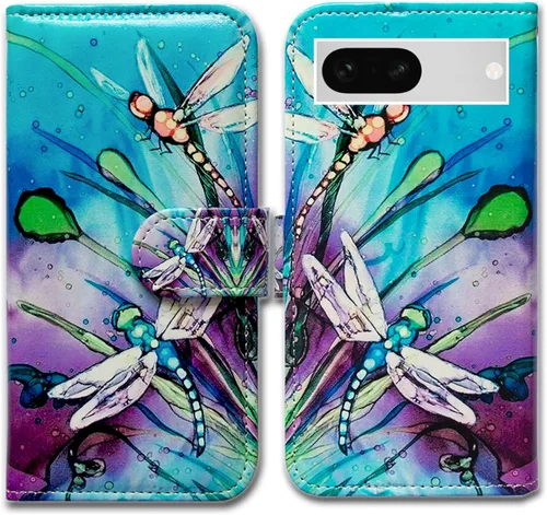 Miniatura 24 de Bcov Pixel 7a - Funda de piel con tapa y función atril para Google Pixel 7a, diseño de flores y mariposas azules Mariposa Azul Flores Rosa