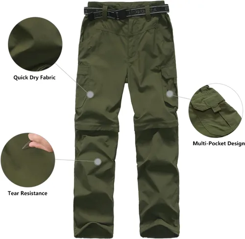 Miniatura 4 de Pantalones de senderismo convertibles para niños, ligeros, de secado rápido, con cremallera, para niños, jóvenes, exteriores, UPF 50+, pantalones