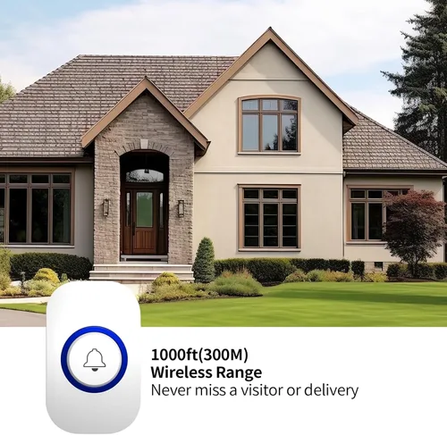 Miniatura 5 de Timbre inalámbrico para aula, impermeable y resistente al polvo, con 32 timbres de 90 dB, timbre de puerta de 1000 pies, rango de 1000 pies, 4 Blanco
