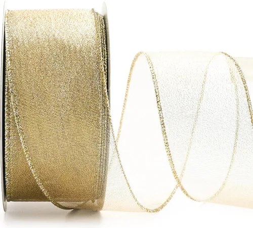 ALTIER - Cinta con alambre metálica dorada ligera de 2.5 pulgadas x 40 yardas para decoración navideña del hogar, envoltura de regalos, fabricación