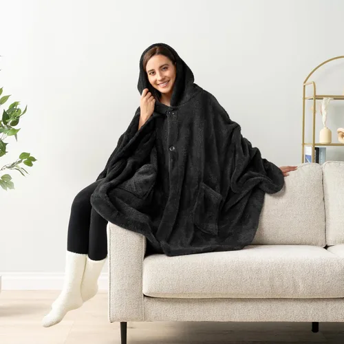 Miniatura 3 de PAVILIA Angel Wrap Hooded Blanket Poncho, Wearable Blanket Throw Wrap Poncho for Women Adult, Cozy Fluffy Sherpa Shawl Cape