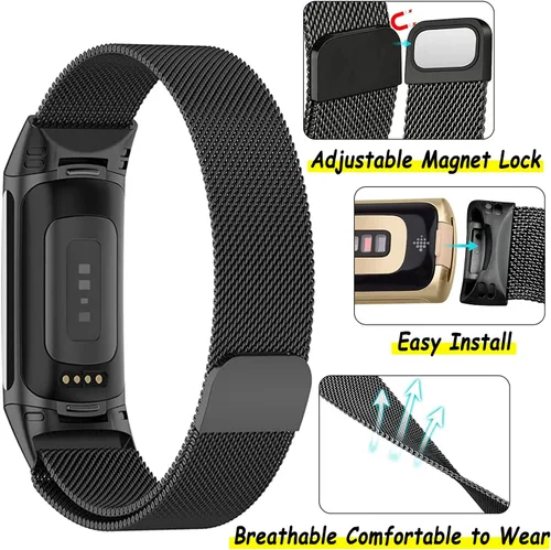 Miniatura 4 de Bandas de malla metálica para Fitbit Charge 5/Charge 6 Band para mujeres y hombres, correas ajustables de acero inoxidable de repuesto para Charge