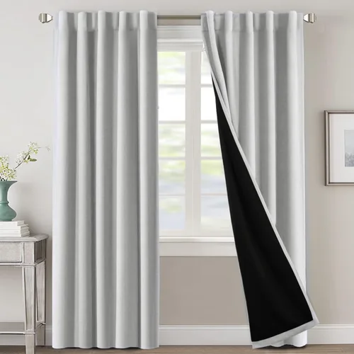 Miniatura 46 de H.VERSAILTEX Cortinas 100% opacas para dormitorio con forro negro, cortinas de oscurecimiento de habitación completa, con aislamiento térmico