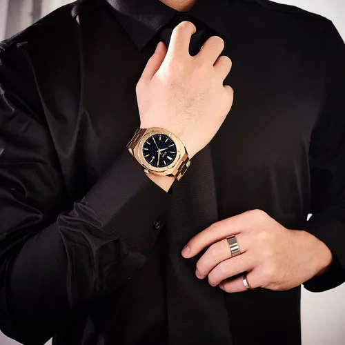 Miniatura 7 de BUREI Relojes de pulsera para hombre, relojes analógicos de cuarzo de acero inoxidable para hombre
