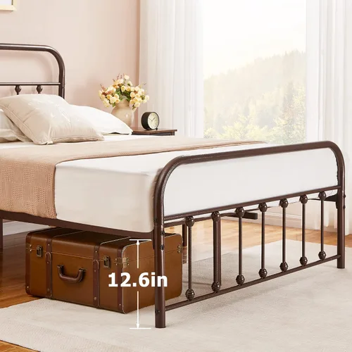Miniatura 15 de VECELO Base de cama, plataforma de metal tamaño Queen con cabecero y estribo, base de colchón de soporte de listones de acero de alta calidad,