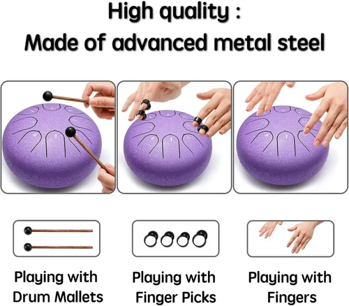 Miniatura 8 de Lronbird Percusión de tambor de lengua de acero, instrumentos musicales de 6 pulgadas, 8 notas, regalos musicales para familiares y amigos (lavanda)