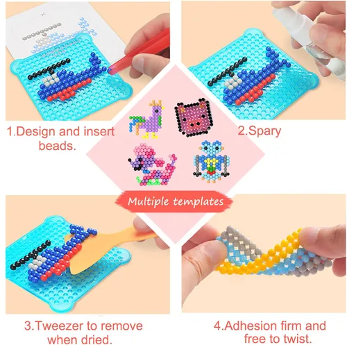 Miniatura 5 de Kit de 8500 cuentas de fusibles mágicos sin hierro de 0.197 in, 36 colores, sin cuentas de calor, juego de recarga creativo, juguetes de bricolaje