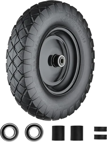 Llantas de carretilla 4.80/4.00-8 sin riesgo de pinchazo, 16 pulgadas, llanta y rueda maciza con rodamientos de 5/8” o 3/4”, llantas de carretilla