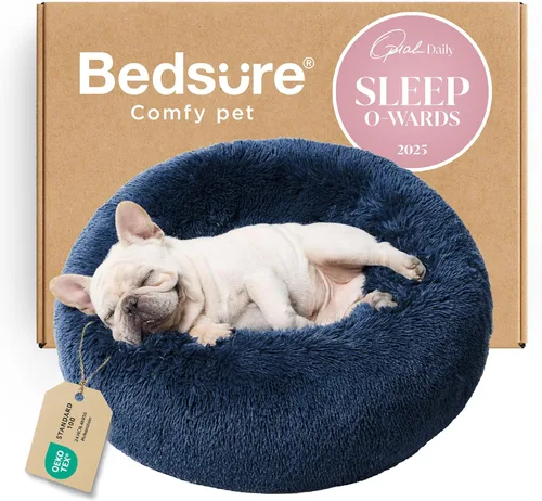 Miniatura 15 de Bedsure - Cama relajante para perro mediano, lavable, tipo dona, cama para gato, antideslizante, redonda, afelpada, mullida, de piel sintética