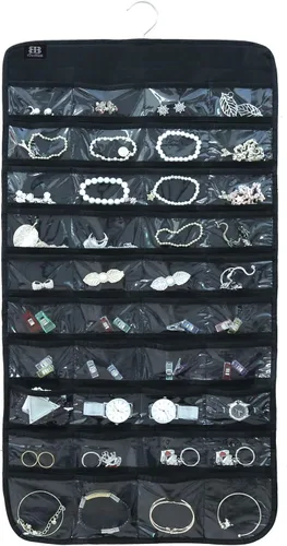 Miniatura 15 de BB Brotrade Organizador colgante de joyas, organizador de accesorios, organizador de 80 bolsillos para guardar joyas (beige)