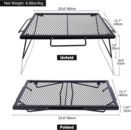 REDCAMP Parrilla Plegable de Camping 2 en 1, Parrilla Plegable de Mesa para Cocina al Aire Libre con Fuego Descubierto para Acampar, Parrilla