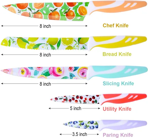 Miniatura 6 de UPTRUST Juego de cuchillos de cocina de acero inoxidable de 10 piezas, revestimiento antiadherente con 5 cuchillas protectoras, cuchillos de frutas