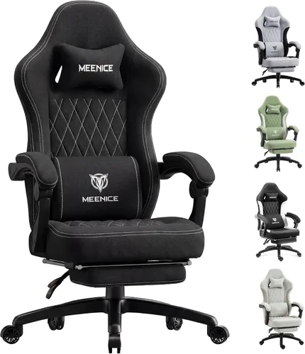Miniatura 8 de Silla de juegos de tela con resorte de bolsillo, silla ergonómica de respaldo alto para videojuegos con reposapiés, soporte lumbar de masaje, silla