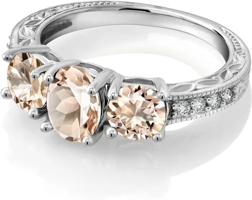 Miniatura 55 de Gem Stone King Anillo de compromiso de 3 piedras preciosas de oro blanco de 10 quilates con piedra natal y diamantes cultivados en laboratorio