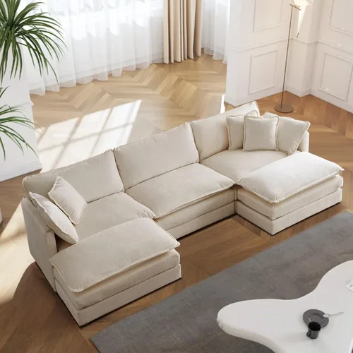 Miniatura 86 de Sofá seccional modular convertible de 76.7", sofás de dos plazas de chenilla con asiento profundo y cojines tipo loveseat para sala de estar, Beige