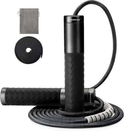 Miniatura 8 de Cuerda de saltar con peso para hombres, mujeres (1.5 libras) – Asas de acero aleado, cuerda de salto de velocidad, gimnasio, interior/exterior