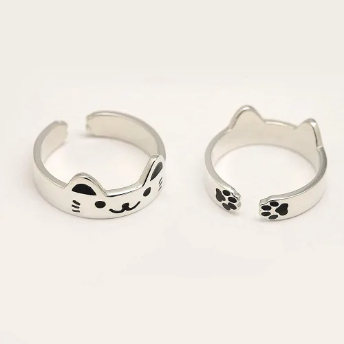 Miniatura 4 de Anillo de gato de plata de ley 925 lindo anillo de gatito joyería de moda ajustable tamaño (EE. UU. 6.5), Plata de ley