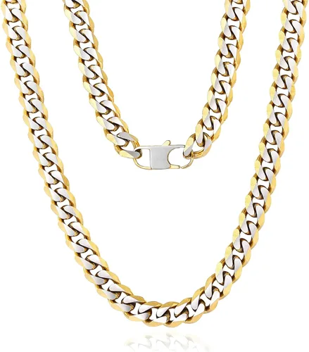 Miniatura 8 de YAMI Cadena de eslabones cubanos para hombre, azul/negro/oro de 14 quilates, acero inoxidable de 0.394-0.472 in de grosor, collar de cadena