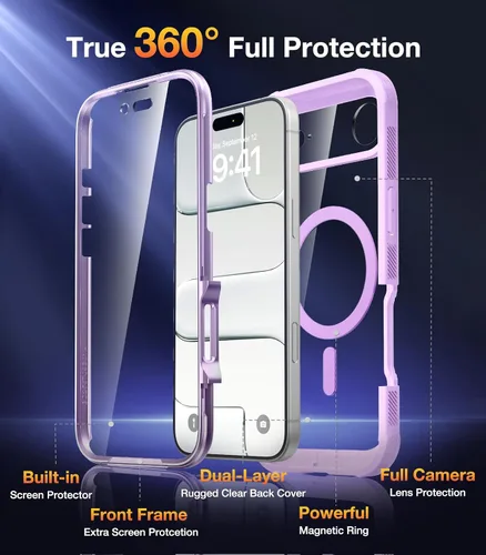 Miniatura 221 de Diaclara Funda diseñada para iPhone 16, mejorada [protección completa de la cámara], carcasa resistente de cuerpo completo con protector de pantalla