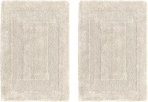 Miniatura 13 de COTTON CRAFT Lujosas alfombras de baño, juego de 2 alfombrillas reversibles y pesadas para suelo de baño, bañera y ducha, tapete de algodón puro