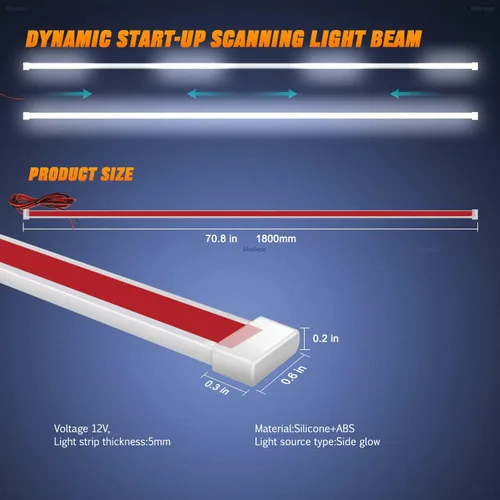 Miniatura 2 de Tira de luz LED dinámica para capó de automóvil, 71 pulgadas, tira de luz diurna flexible para exterior, para automóvil, camión, SUV (2 piezas)