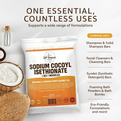 Miniatura 2 de Fideos de isetionato de cocoilo de sodio (SCI) (8 onzas) Limpiador natural suave a base de coco, surfactante sin sulfato para barras de champú