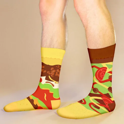 Miniatura 6 de AGRIMONY Divertidos calcetines con diseño de hamburguesa y hotdog con tacos y palomitas de maíz, calcetines de comida novedosos para cumpleaños