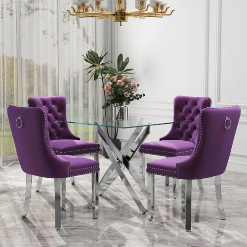 Miniatura 67 de Juego de comedor de 3 piezas con superficie de vidrio transparente, juego de comedor cuadrado minimalista moderno de 36'', juego de mesa de cocina