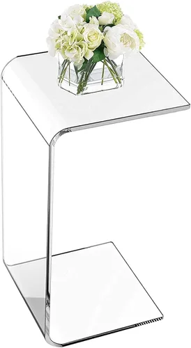 Miniatura 7 de Mesa C de acrílico para sofá, mesa auxiliar multiusos en forma de C de 25.6 pulgadas, mesa auxiliar de acrílico transparente, moderna mesa auxiliar