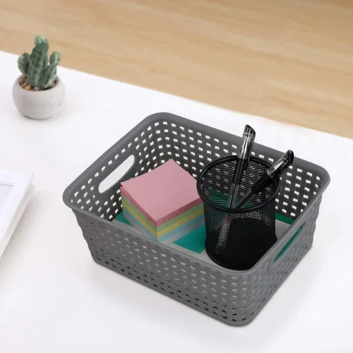 Miniatura 4 de Pekky Cestas de almacenamiento de plástico gris, cestas de organización de aula, 6 paquetes
