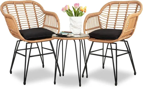 Juego de 3 piezas de muebles de mimbre para exteriores, juego de sillas de ratán para conversación, juego de muebles de patio de mimbre para balcón,