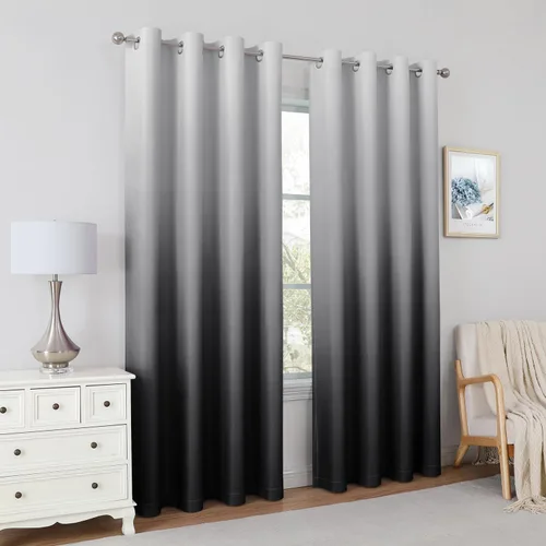 Miniatura 8 de HOMEIDEAS Cortinas Blackout Negras Ombré de 52 x 63 Pulgadas de Largo Degradado Oscurecimiento de Habitación Aislamiento Térmico Ahorro de Energía