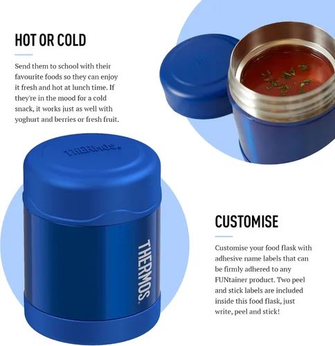 Miniatura 3 de Thermos - Blue Kids Food Flask (9.8 fl oz) - Sin BPA, acero inoxidable, a prueba de derrames, termo para lonchera, 5 horas de calor y 7 horas