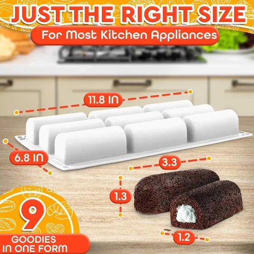 Miniatura 2 de Molde de silicona de 9 cavidades, molde reutilizable antiadherente para hornear en forma de tronco para mini rollos suizos, postres de chocolate