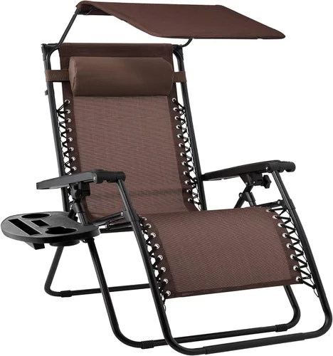 Miniatura 13 de Best Choice Products Sillón reclinable de 30 pulgadas de ancho con gravedad cero para exteriores, con toldo ajustable, reposacabezas, bandeja