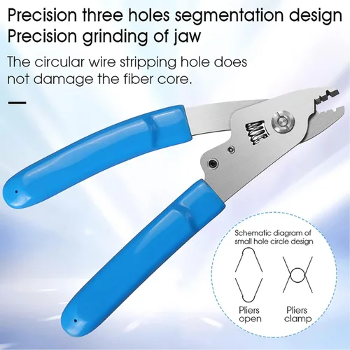 Miniatura 9 de 1 pelacables de fibra óptica de acero inoxidable CFS-3 de 3 orificios de fibra óptica de 3 puertos con mango de 6 pulgadas, azul
