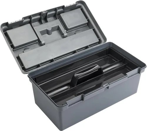 Miniatura 3 de TCMBY Caja de herramientas de 15 pulgadas con bandeja extraíble, caja de piezas pequeñas en la tapa es extraíble, la bandeja se puede quitar