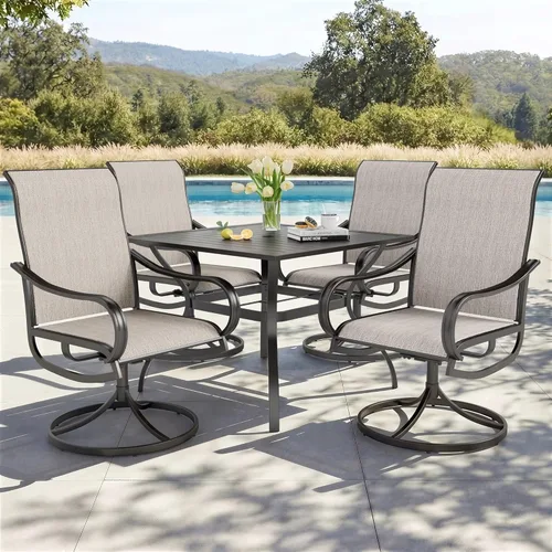 Miniatura 15 de PHI VILLA Juego de comedor de patio de 5 piezas con 4 sillas de comedor giratorias para exteriores y 1 mesa de comedor redonda grande, silla de tela