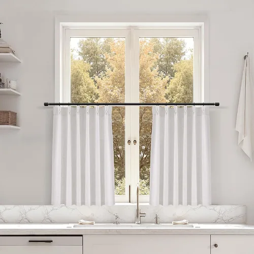 Miniatura 148 de Juego de 2 paneles de cortinas de ventana de cocina beige de 24 pulgadas de largo, con textura de lino, plisadas, filtrantes de luz, semi pequeñas