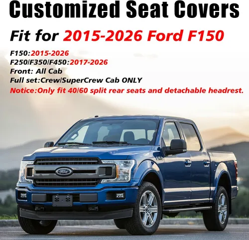 Miniatura 5 de Coverado Funda de asiento de cuero, ajuste personalizado para fundas de asiento Ford F150, fundas de asiento para camioneta Ford F150 impermeables