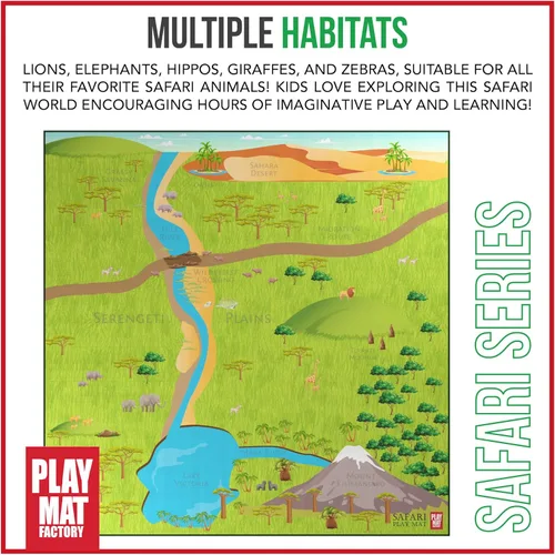 Miniatura 2 de Play Mat Factory - Alfombrilla de juego de safari para animales de juguete, solución plegable, tamaño grande de 57 x 57 pulgadas, todos los animales