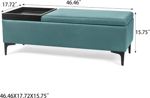 Miniatura 2 de Joveco Mesa auxiliar rectangular con bandeja elevadora, banco otomano de almacenamiento con patas de metal, banco tapizado en el extremo de la cama