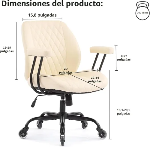 Miniatura 2 de YFO Silla de escritorio para oficina en casa, ruedas de goma, ergonómica, con soporte lumbar, altura ajustable, giratoria, reposabrazos ejecutivo