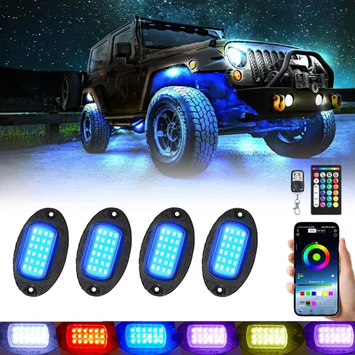 Miniatura 16 de 8 vainas RGB LED Rock Lights para Jeeps, camiones, carrito de golf, ATV, UTV RZR, SUV, todoterreno, kit impermeable multicolor con aplicación, modo