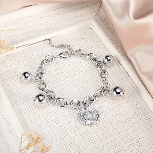 Miniatura 4 de Pulsera gruesa de oro para mujer chapado en oro de 14 quilates, con cierre de bola, moneda, medallón redondo, simple, moderno, apilable, a la moda