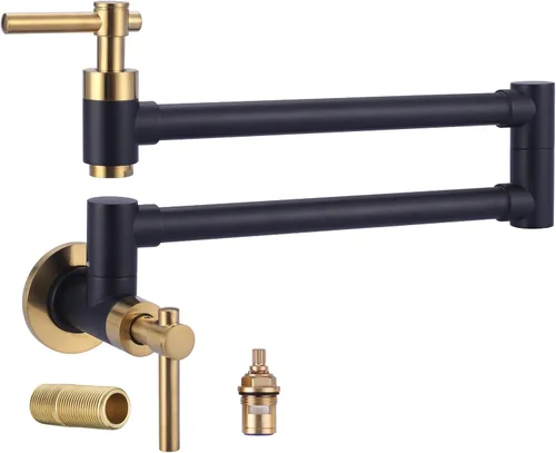 Miniatura 9 de Grifo de llenado de ollas para montaje en pared, grifo de cocina plegable con brazo oscilante de doble junta, grifo de latón elástico de un solo