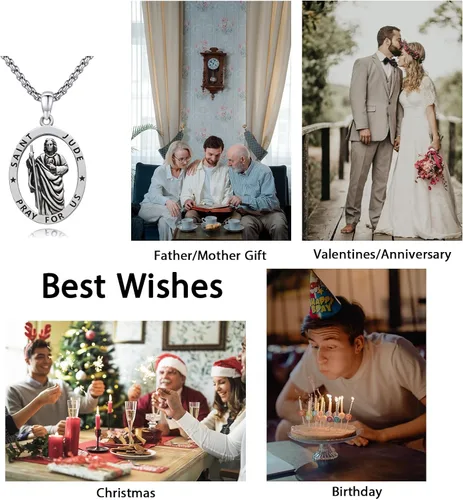 Miniatura 506 de Collar de plata de ley 925 con medalla de San Patrón, colgante de protección católica, amuleto, joyería religiosa para hombres y mujeres