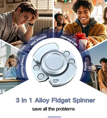 Miniatura 5 de Juguetes de metal de aleación para adultos, fidget spinner silencioso 3 en 1, juguetes antiestrés, juguetes sensoriales navideños para adultos